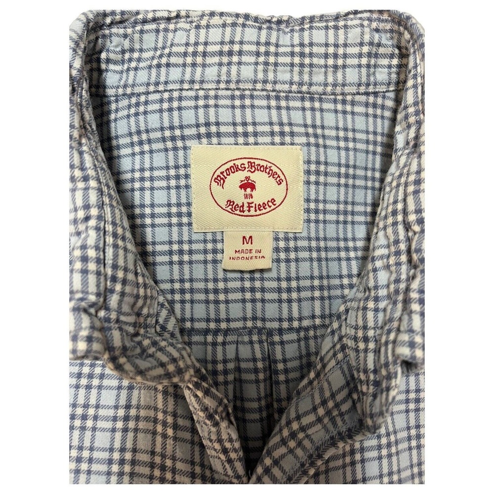 Brooks Brothers Shirt Mens M Red Fleece Plaid Button Up Long Sleeves Pocket Blue - Picture 2 of 13